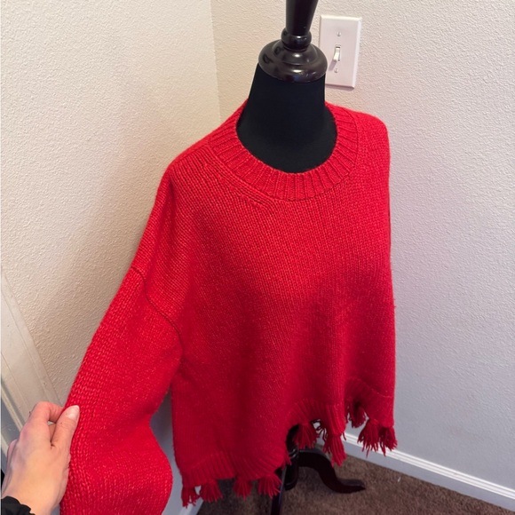 Kate Spade Broome Street Red Airy Wool Alpaca Tassel Sweater Oversized M $348 - Picture 4 of 9